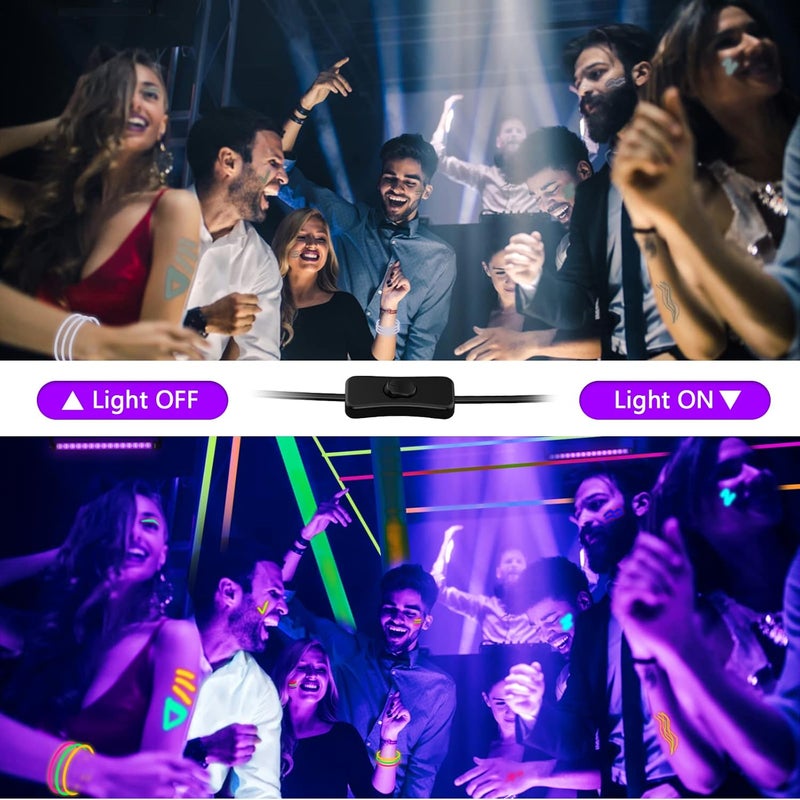 lamvip Store شريط ضوء أسود LED بقوة 38 واط، أشرطة ضوء أسود مع قابس ومفتاح تضيء منطقة 22x22 قدم لحفلات التألق وحفلات الهالوين وزينة غرف النوم وإضاءة المسرح - 4 قطع - Image 2